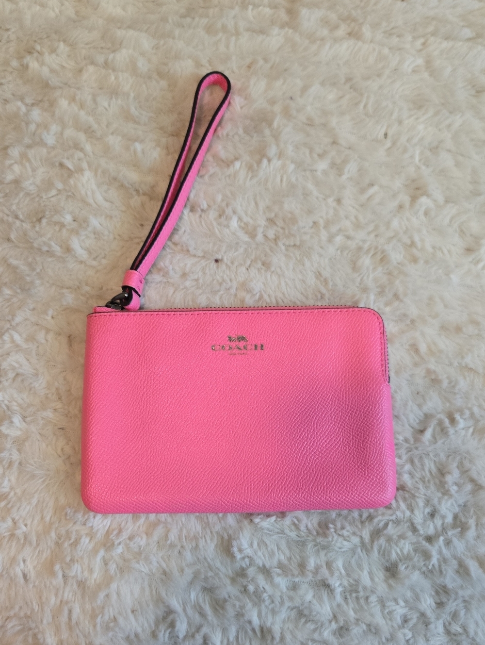Coach Hot Pink Leather Wristlet Zip Pouch
